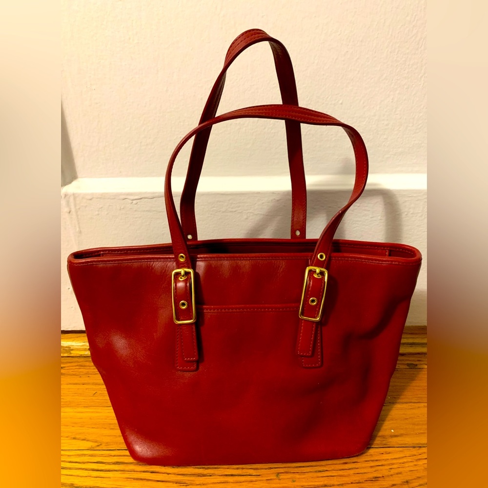 Coach red leather mini tote/handbag